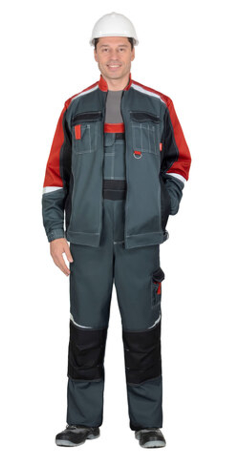 Костюм СИРИУС-ФАВОРИТ-МЕГА-РОСС куртка, п/к, темно-серый с красным, чёрным и СОП