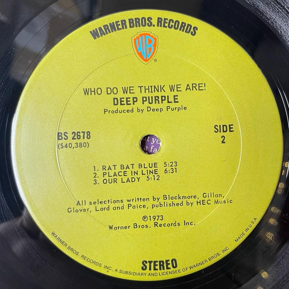 Винтажная виниловая пластинка LP Deep Purple Who Do We Think We Are (USA 1973) Первый Пресс Болотный Ворнер