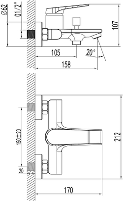 Смеситель для ванны с душем STWORKI Монтре S30100CR хром