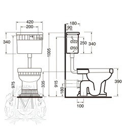 Унитаз напольный Migliore Gianeta ML.GNT-25.811.D1  с низким бачком, фронтальная ручка смыва, средняя труба, с декором