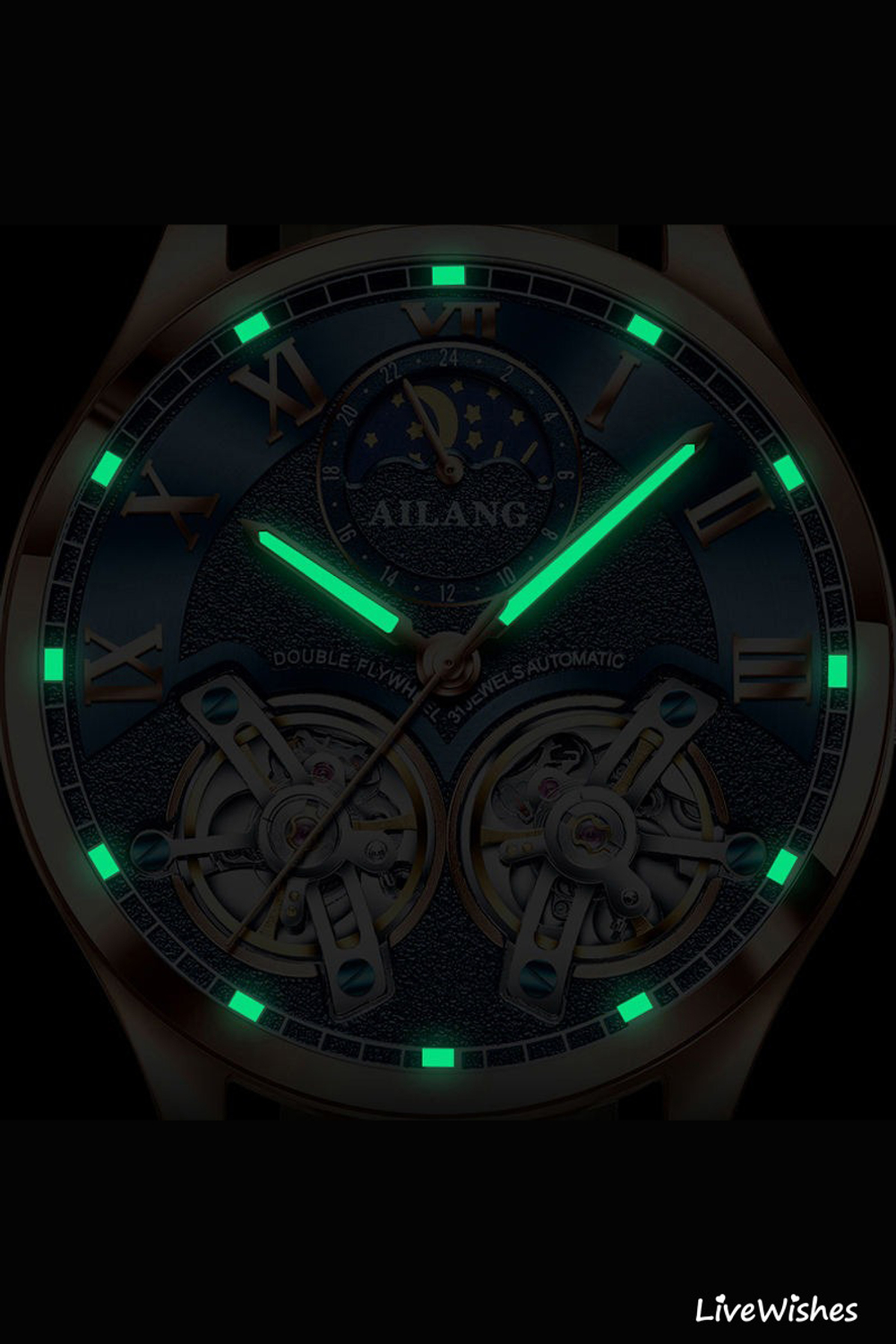 Часы наручные механические с автоподзаводом AILANG на кожаном ремешке, серебристый/черный W10380-02