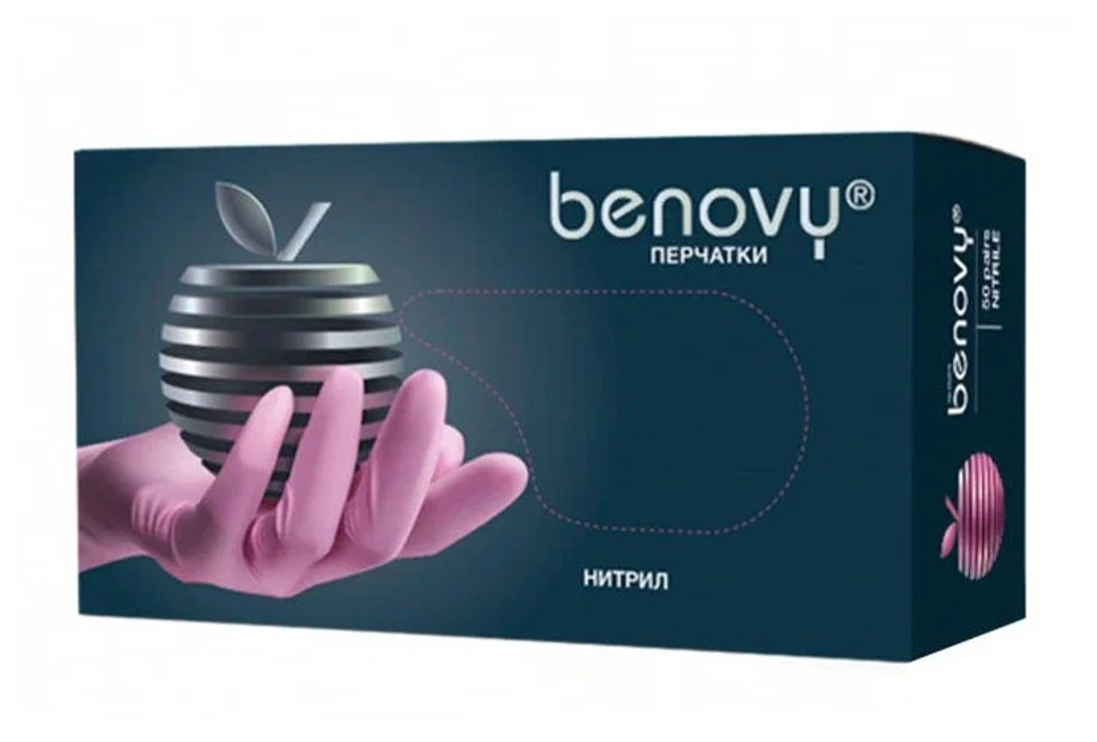 Перчатки нитриловые BENOVY 50 пар М розовые оригинальные 4 гр