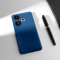 Усиленный двухкомпонентный чехол синего цвета от Nillkin для Xiaomi Redmi Turbo 3 и Poco F6, серия Super Frosted Shield Pro