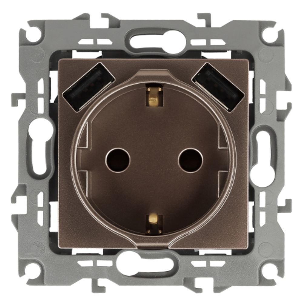 Розетка ЭРА Серия 12 12-4109-13 2P+E 16A-250В штор. с 2xUSB 5В-3А бронза | Эра 12