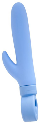 Голубой вибратор с клиторальным стимулятором - 23 см. (Цвет: голубой)