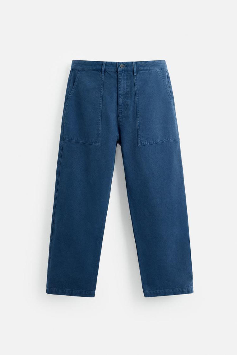 ZARA БРЮКИ REGULAR FIT ИЗ ТКАНИ С ЭФФЕКТОМ ПОТЕРТОСТИ, СИНИЙ