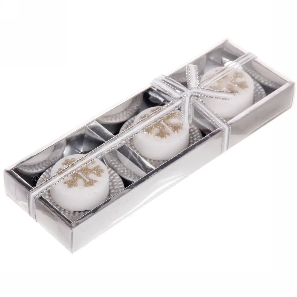 Свечи новогодние «Снежинка» 25*8,5*3 см (набор 3 шт), шампань