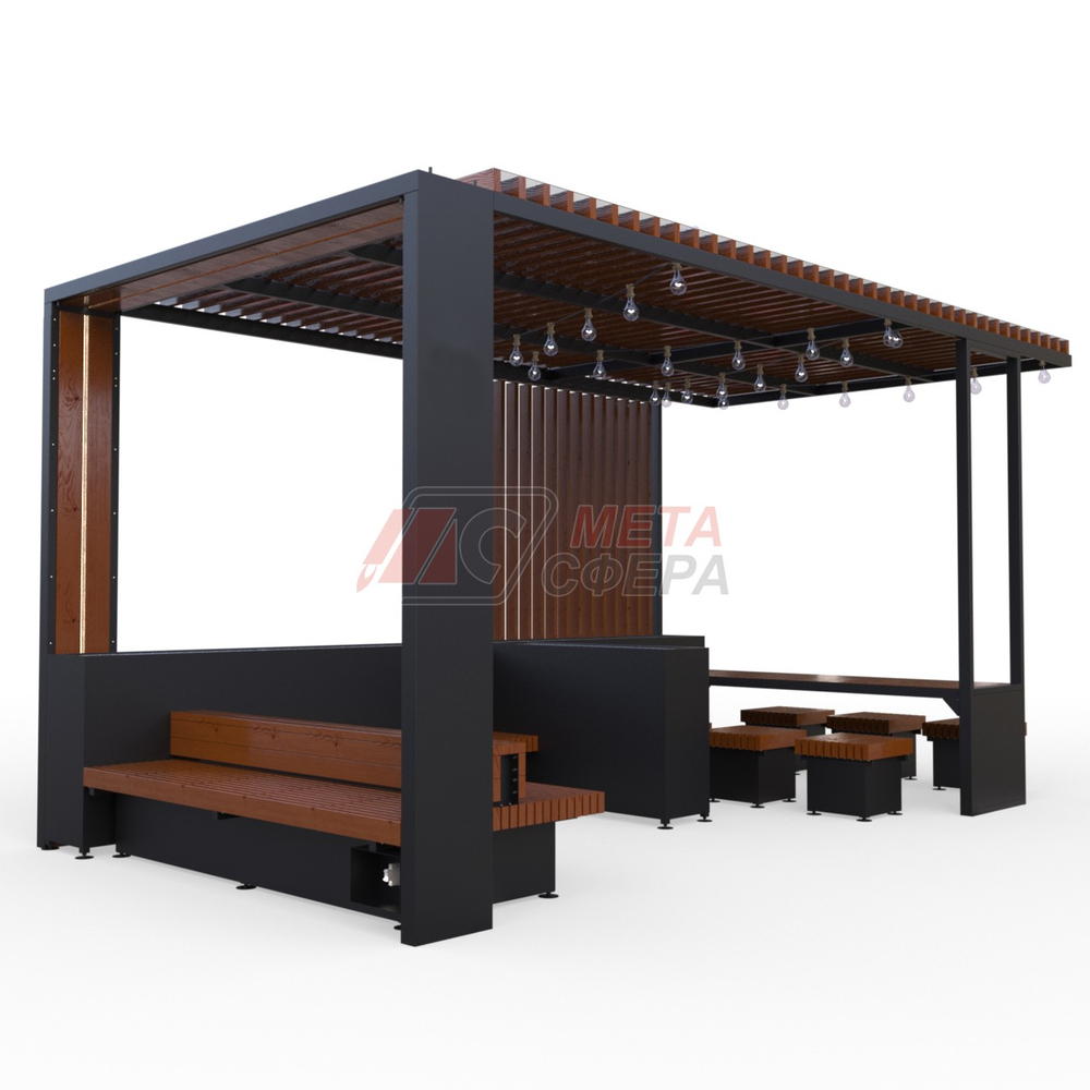 Пергола Комфорт 2 с мебелью и гирляндой