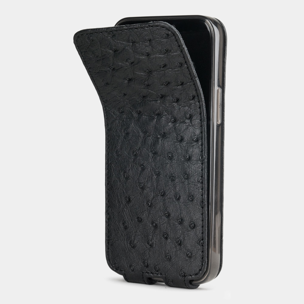 Чехол кожаный для iPhone 12 Mini черного цвета