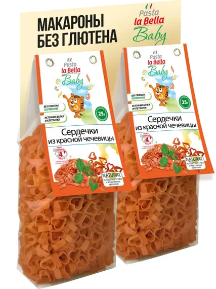 Макароны Pasta la Bella Сердечки из красной чечевицы 2 шт.