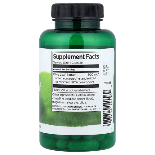 Swanson Vitamins, Экстракт оливковых листьев, 500 мг, 60 капсул