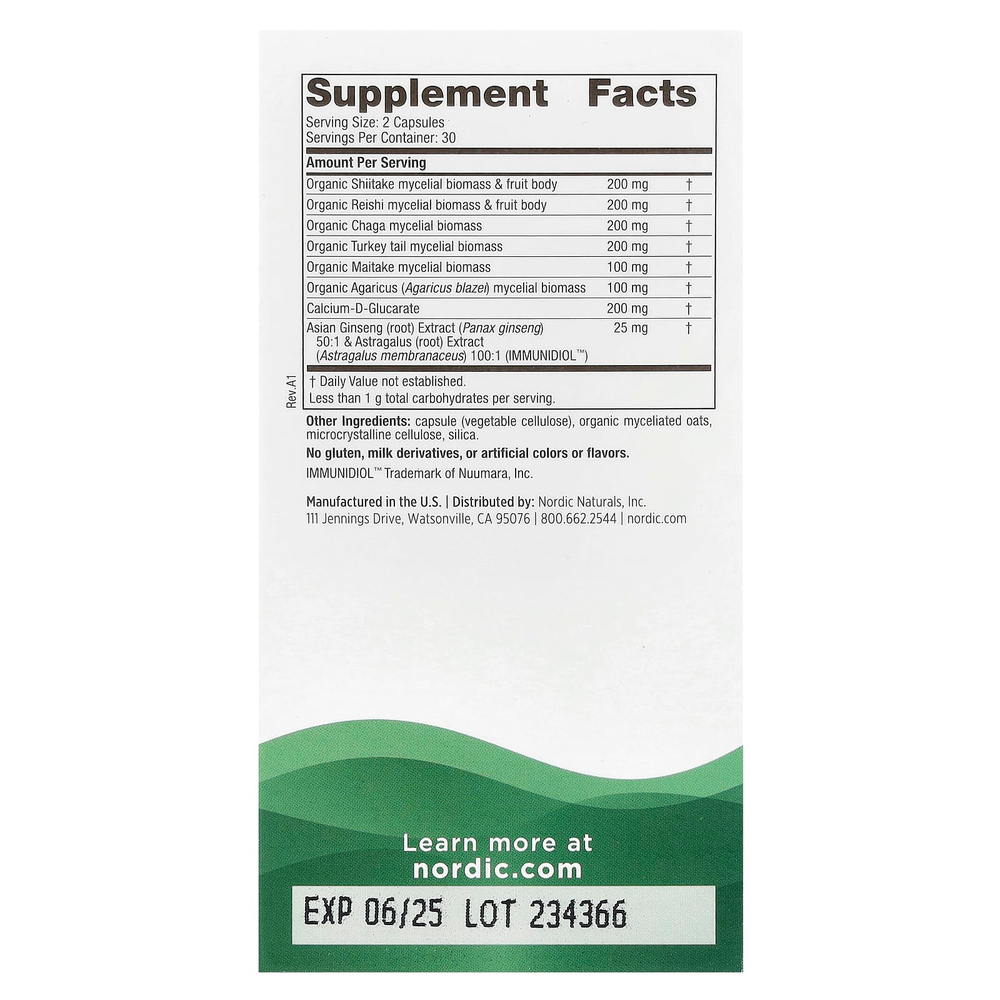 Nordic Naturals, Immune, грибной комплекс, 60 капсул