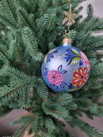 Шар стеклянный "Городецкая роспись, цветы" ручная работа