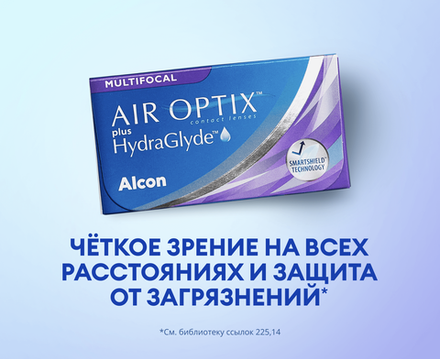 Ежемесячные мультифокальные контактные линзы Air Optix Aqua MultiFocal plus HydraGlyde (уп. 3 линзы)
