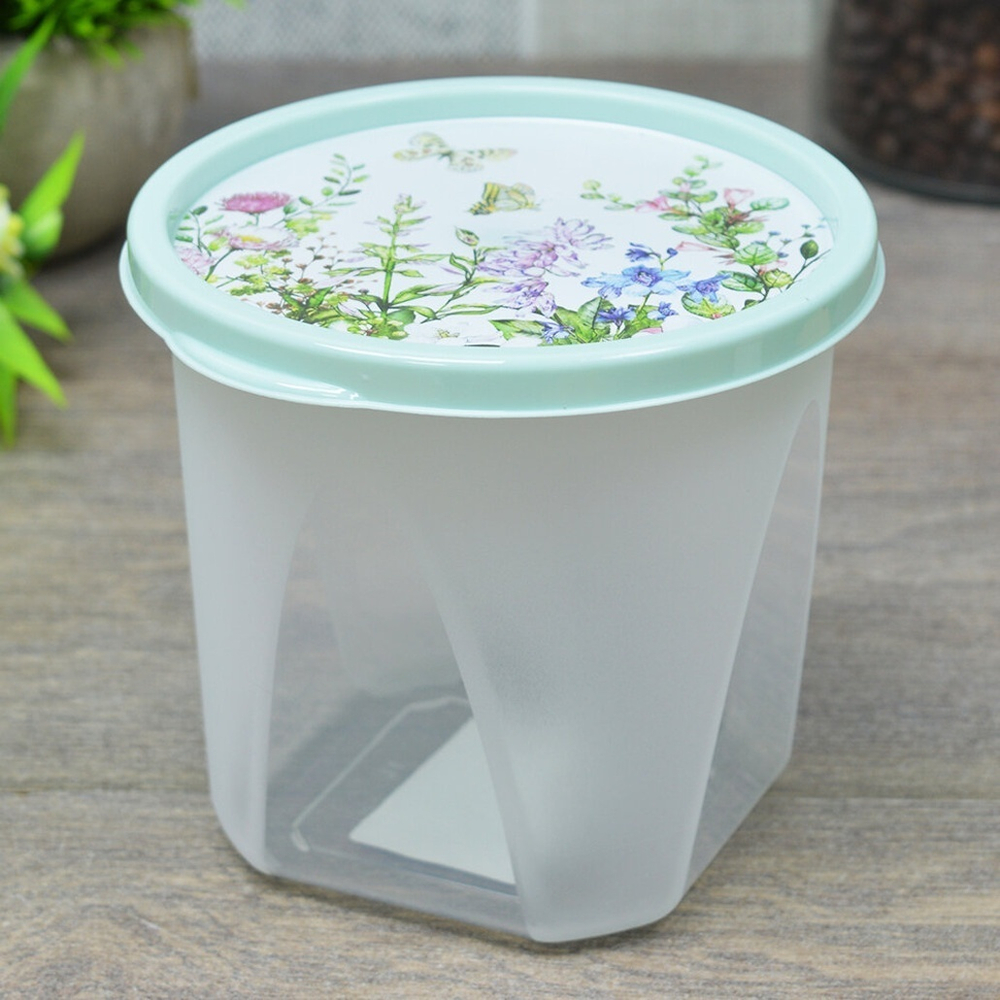 Контейнер для продуктов 1л круглый "Цветущий луг" (светло-зеленый)