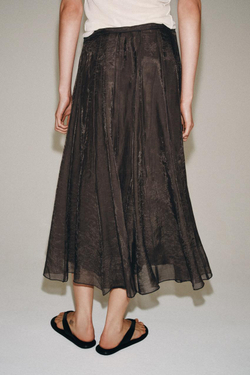 ZARA КОМБИНИРОВАННАЯ СТРУЯЩАЯСЯ ЮБКА — ZW COLLECTION, КОРИЧНЕВЫЙ