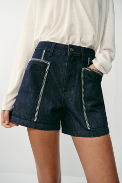 ZARA ШОРТЫ Z1975 С ВЫШИВКОЙ, СИНИЙ