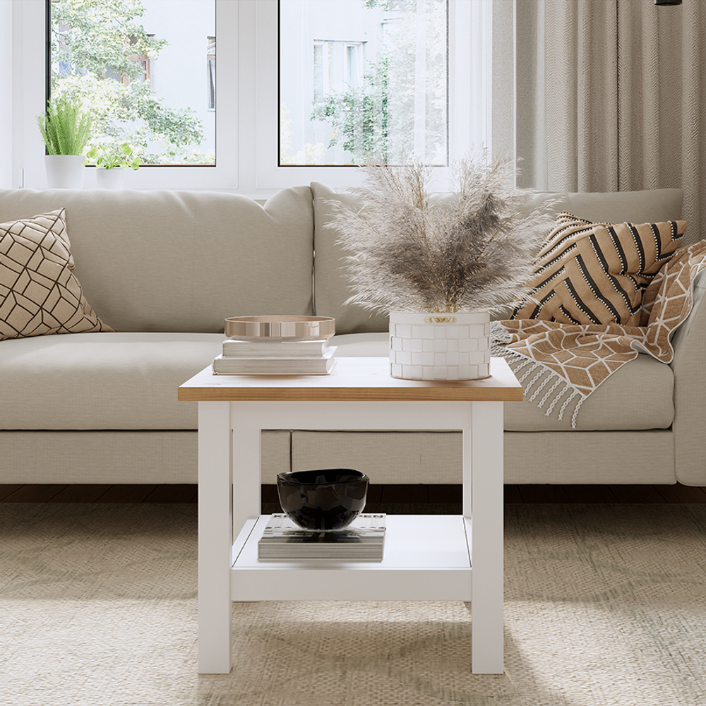 Журнальный стол КЫМОР (HEMNES), 55х55х46 см, белый/светло-коричневый