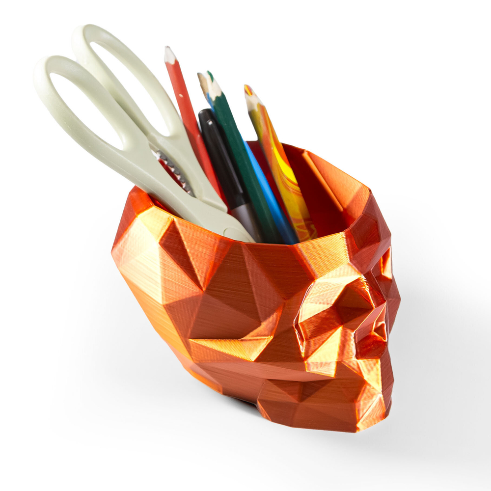 Череп-Ваза для конфет/карандашей, полигональная, 3D печать, медная