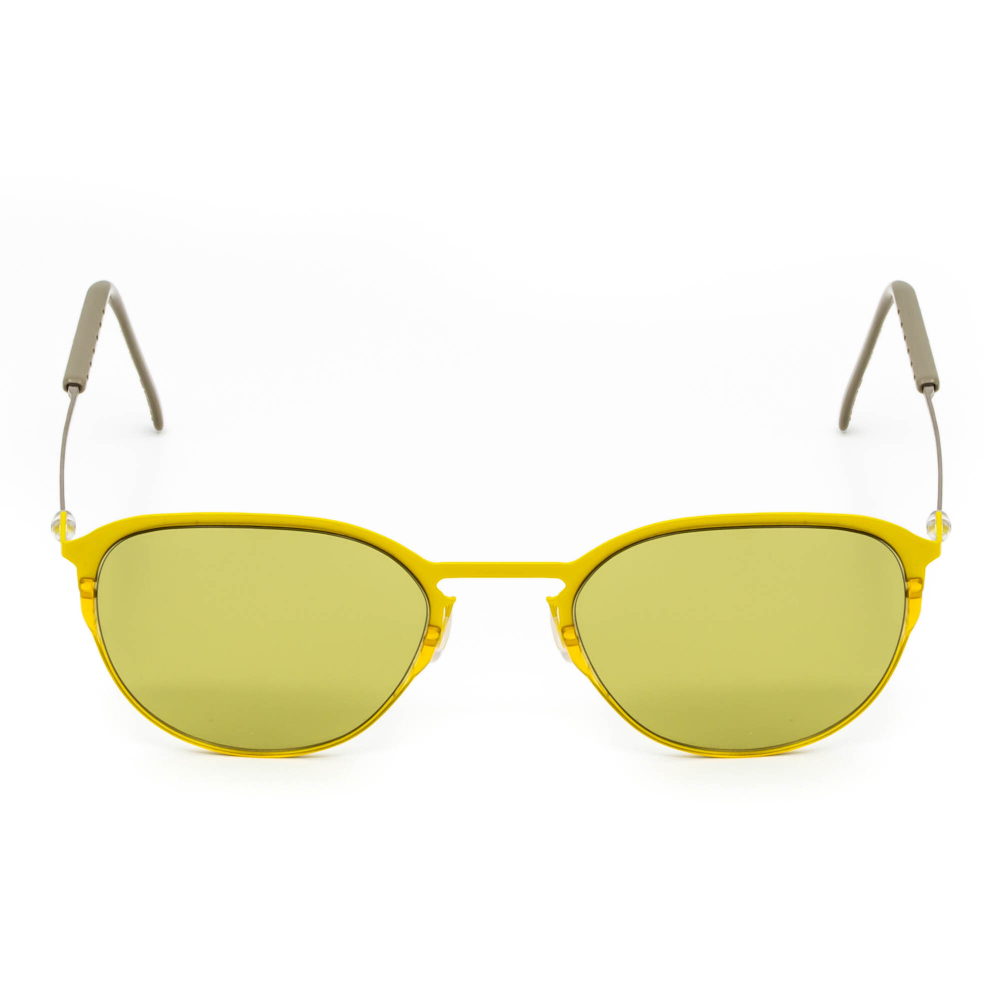 Желтые солнцезащитные очки из титана с оливковыми линзами. Модель 21