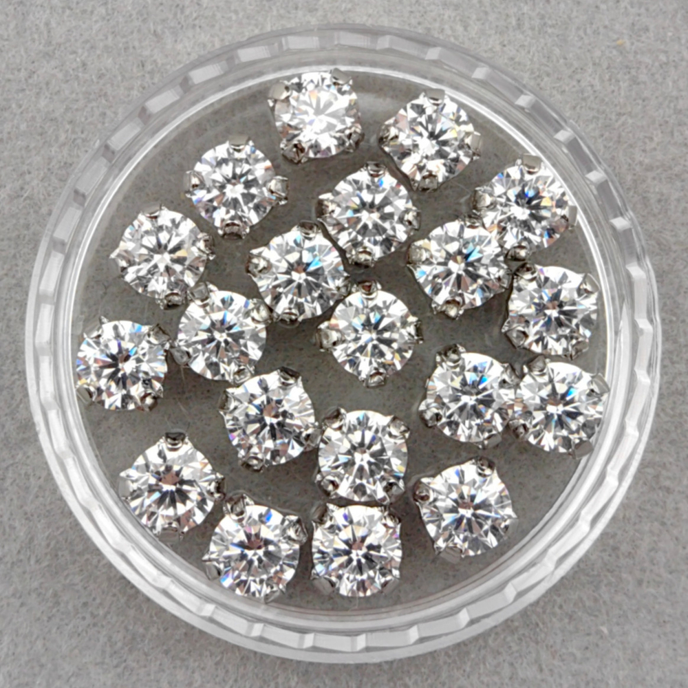 Фианиты шатоны в оправах, Crystal White/Rhodium