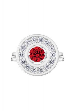 Кольцо сборное из серебра со вставками из красного и бесцветных фианитов
