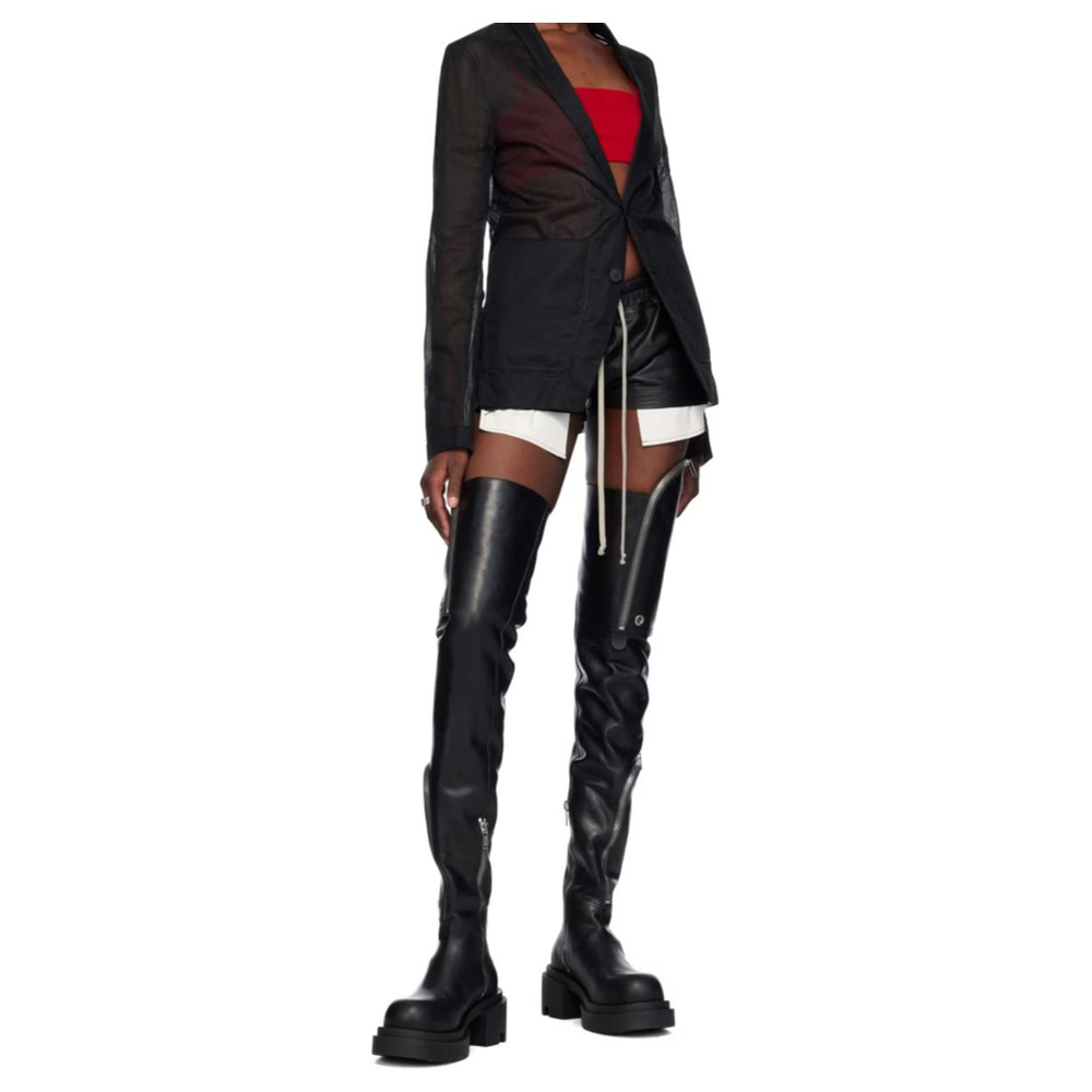 RICK OWENS/RO Top Grain Cow Leather Over the knee Boots 5cm Women"s Black