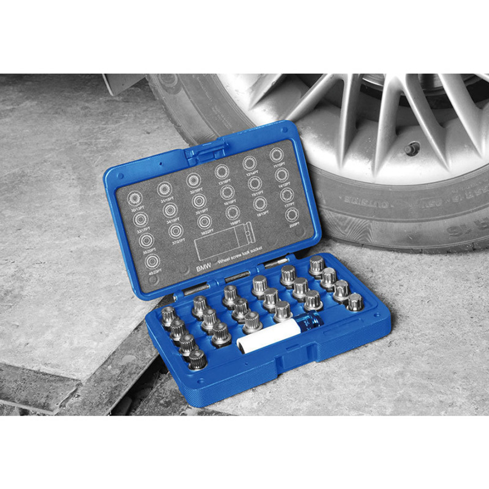 KING TONY (9BW0221) Набор насадок для монтажа/демонтажа секреток колес BMW, 21 предмет