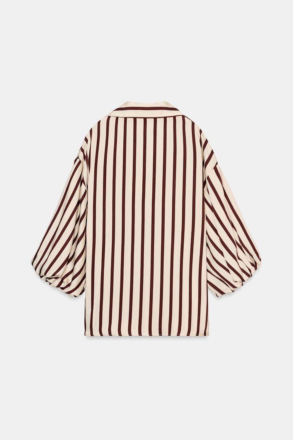 ZARA РУБАШКА В ПОЛОСКУ С ОБЪЕМНЫМИ РУКАВАМИ, ЭКРЮ/ГРАНАТОВЫЙ