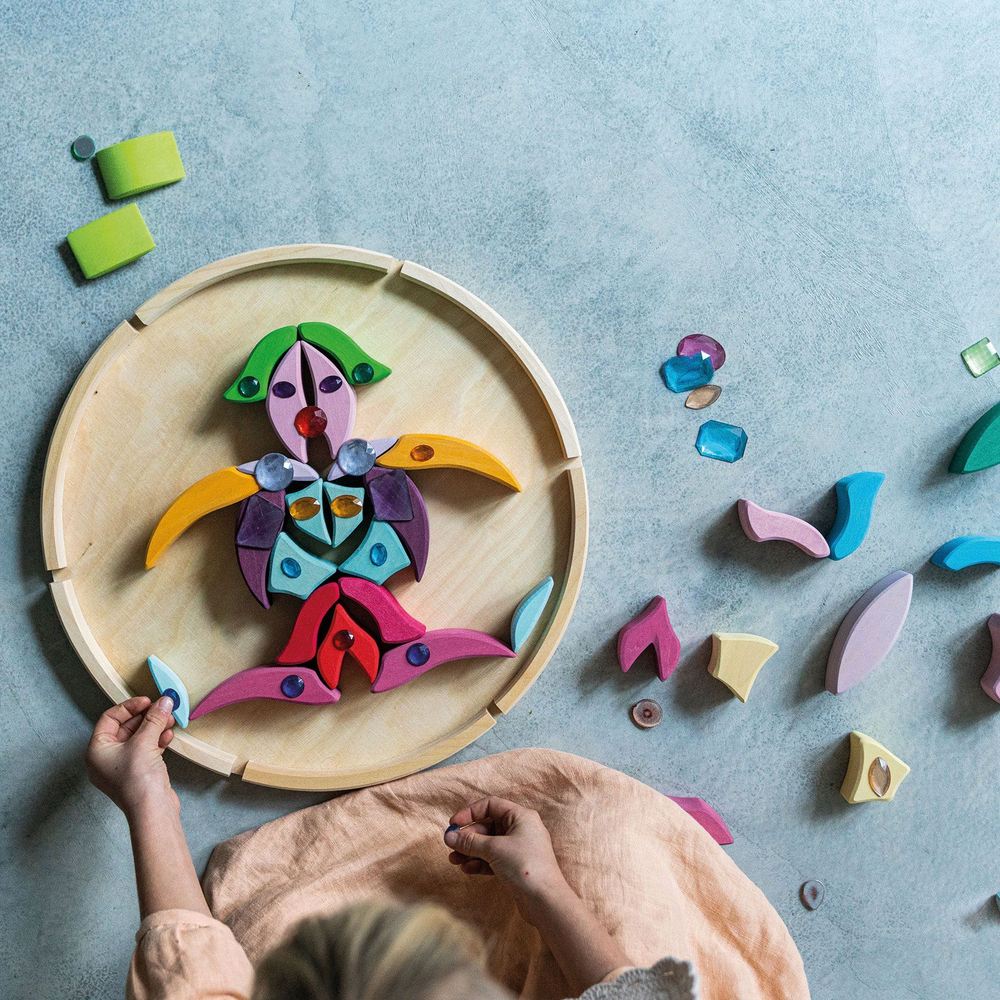 Деревянная мозаика круглая "цветок Лара", 73 детали