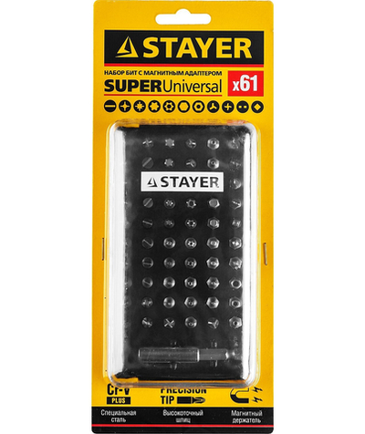 STAYER 61 шт, набор бит с магнитным адаптером (26084-H61)