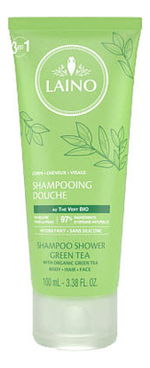 Лено Шампунь органический Зеленый Чай 3 в 1 для лица, волос и тела Laino Shampooing Douche 3 en 1 Thé vert BIO 100 мл
