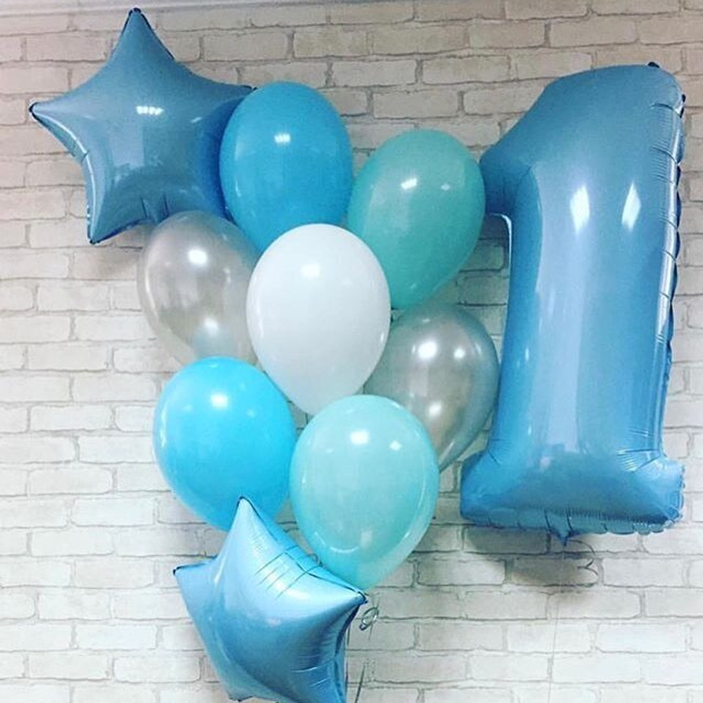 Воздушный шар (40''/102 см) Цифра, 1, Голубой