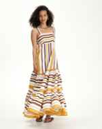 Сарафан с ярусной юбкой в крупную полоску