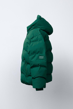 ZARA СТЕГАНАЯ КУРТКА С НАШИВКОЙ WATER REPELLENT, ЗЕЛЕНЫЙ