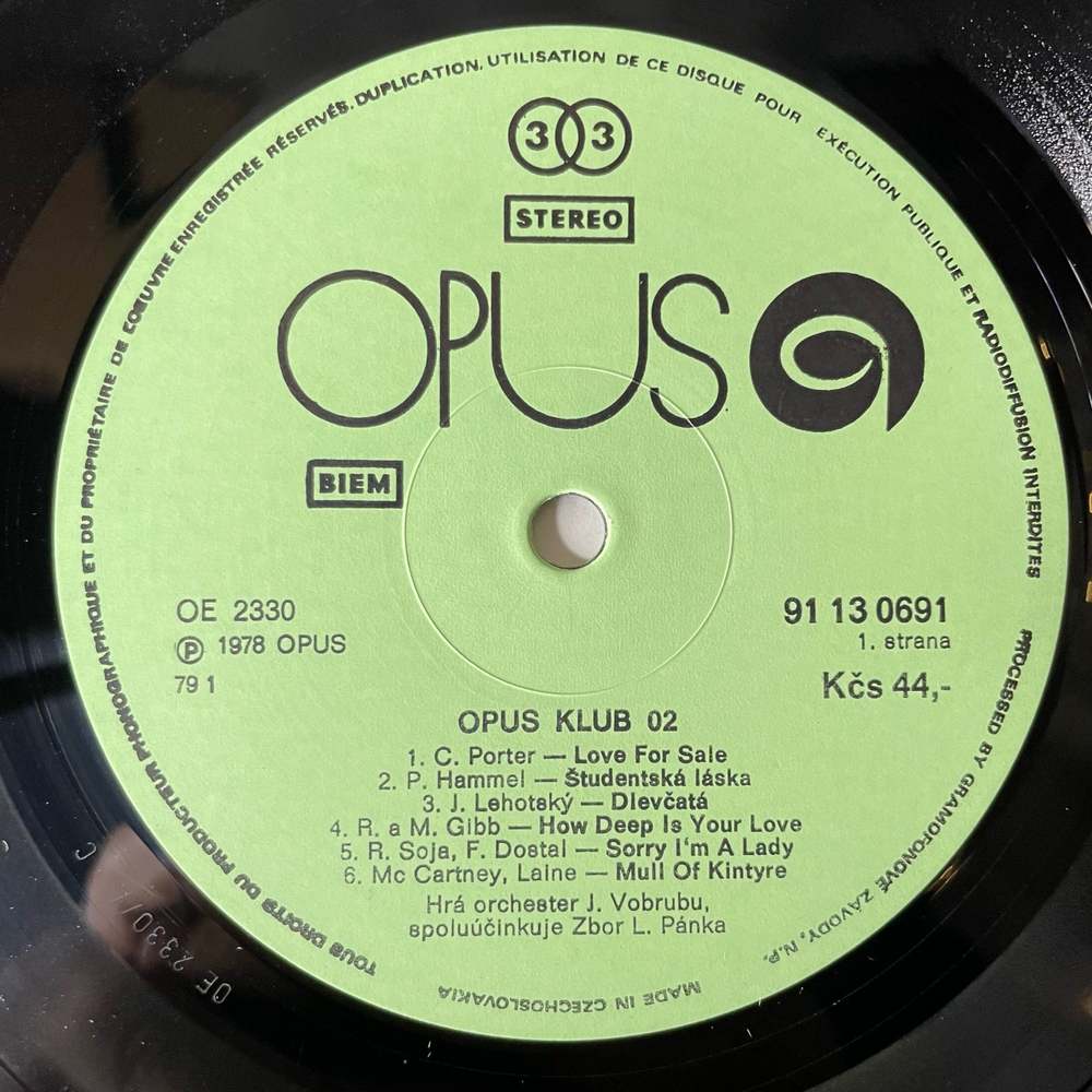 Винтажная виниловая пластинка LP Josef Vobruba Orchestra, Opus Club 02 (Чехословакия 1979)