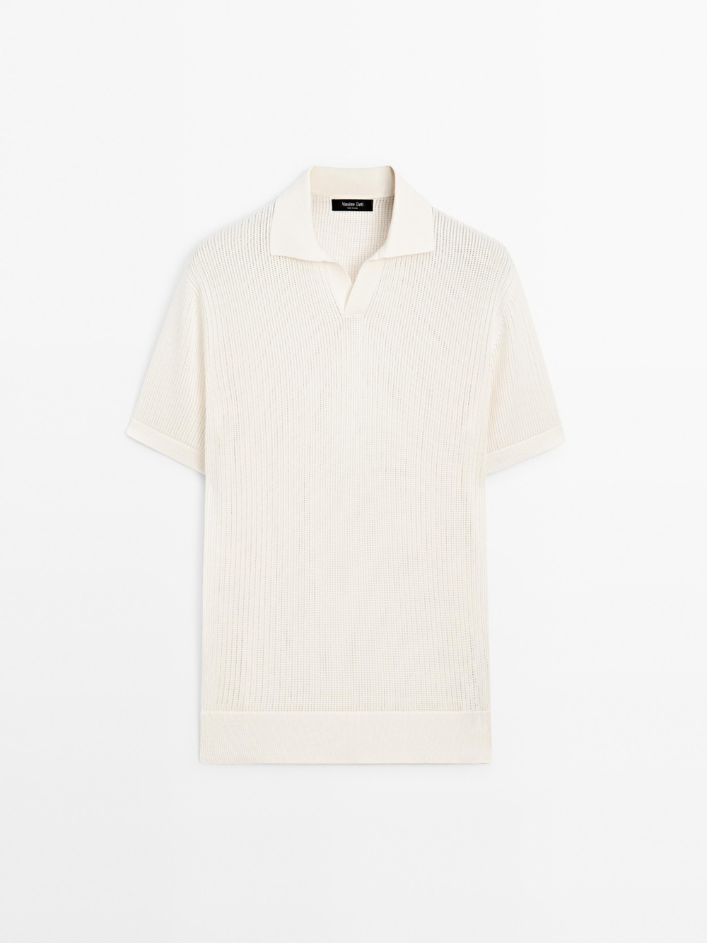 Massimo Dutti Поло с V-образным вырезом и ажурной отделкой, белый