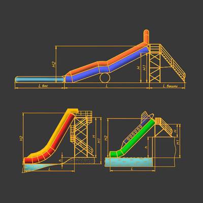 Надувная прямая водная горка для вышки (опоры) «Мандариновая радость», 8*4*5 м