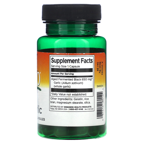 Swanson, Kyoto, выдержанный черный чеснок, 30 капсул (650 мг на капсулу)