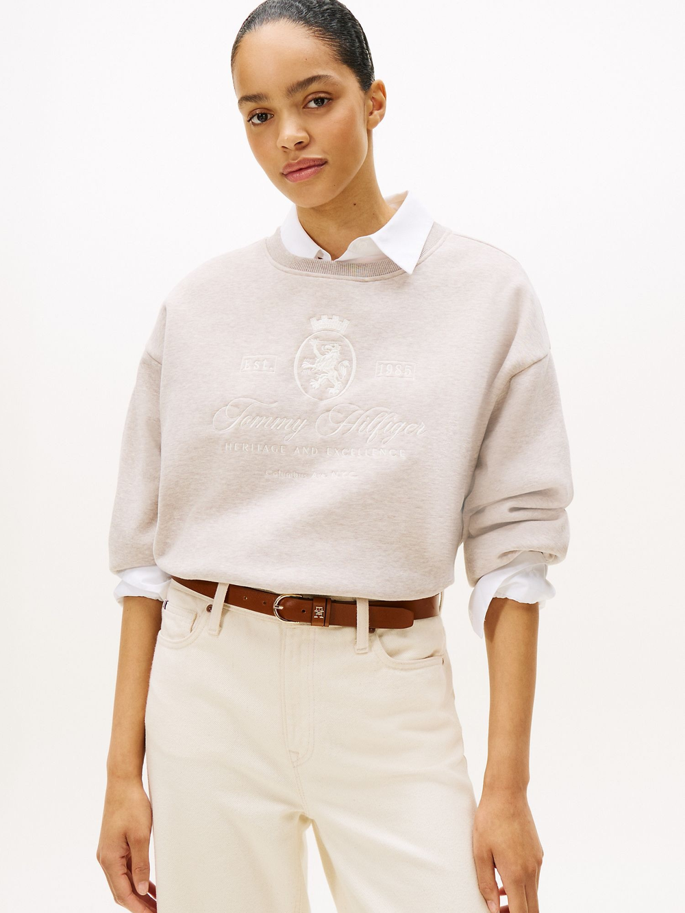 Свитшот Tommy Hilfiger Embroidered Script Crest Logo Sweatshirt Heathered Pebble