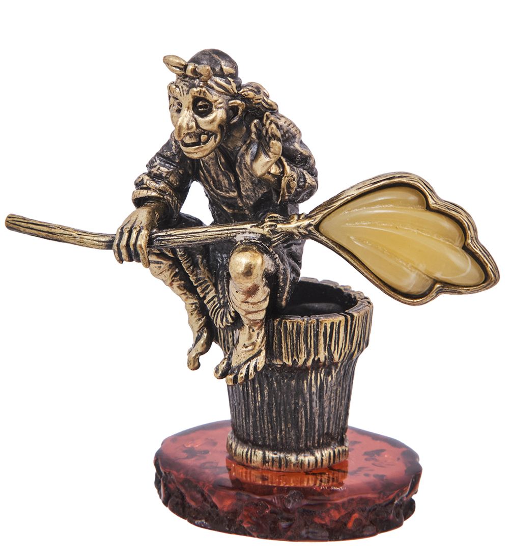 AM-4226 Фигурка «Баба Яга Привал» (латунь, янтарь)