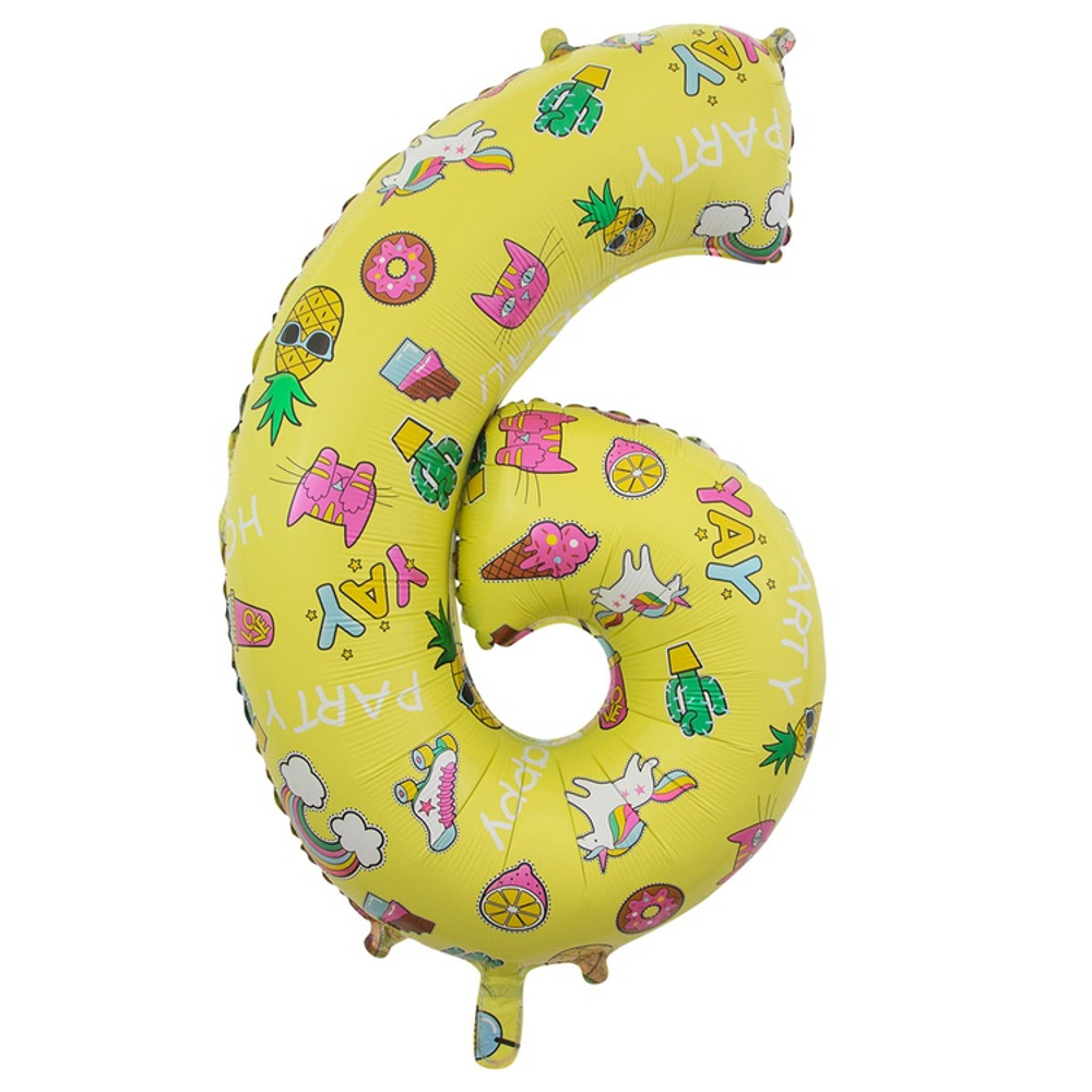 Шар фольгированный Цифра 6 81 см (Желтый)