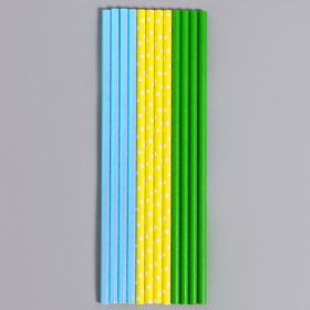 Трубочки бумажные голубые, желтые, зеленые 20 см 12 шт.