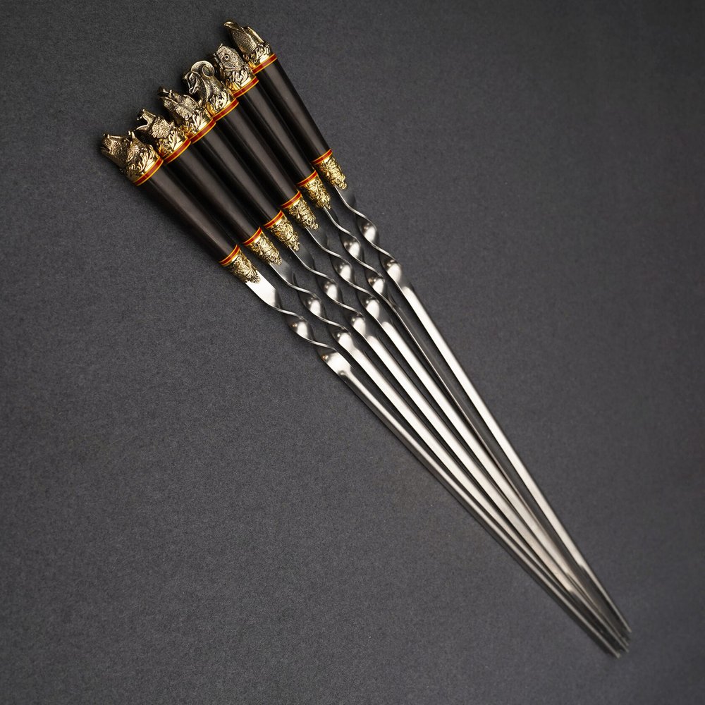 Подарочный набор шампуров "Первомайский пикник", рукояти черный мореный граб