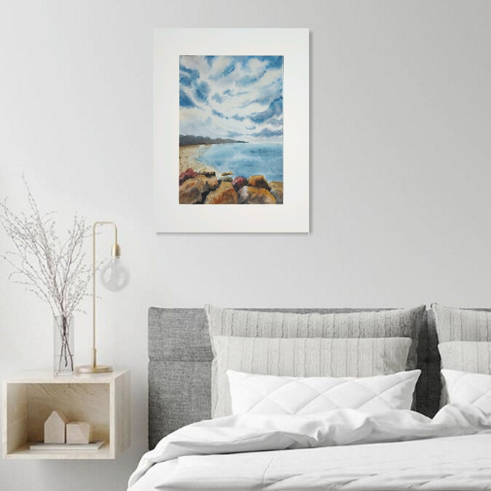 Картина авторская акварельная в паспарту 30х40 см на стену для интерьера "Небеса"