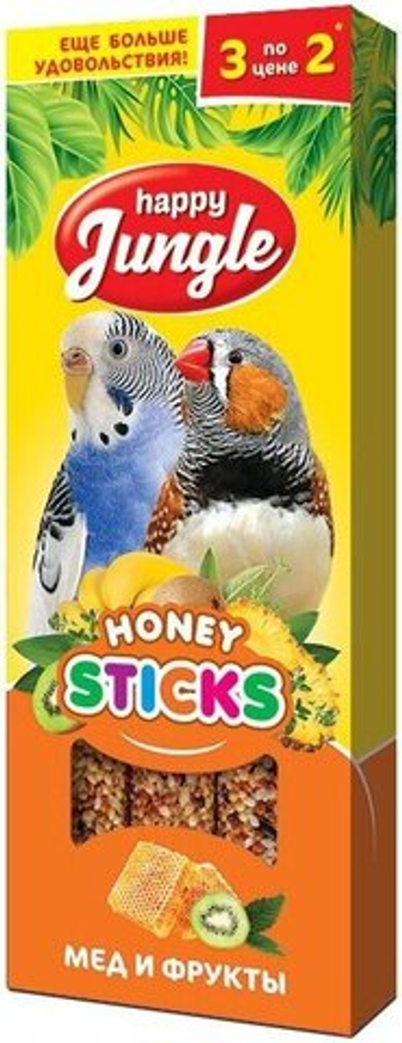 Палочки Happy Jungle для экзотических птиц мед+фрукты, 3шт,