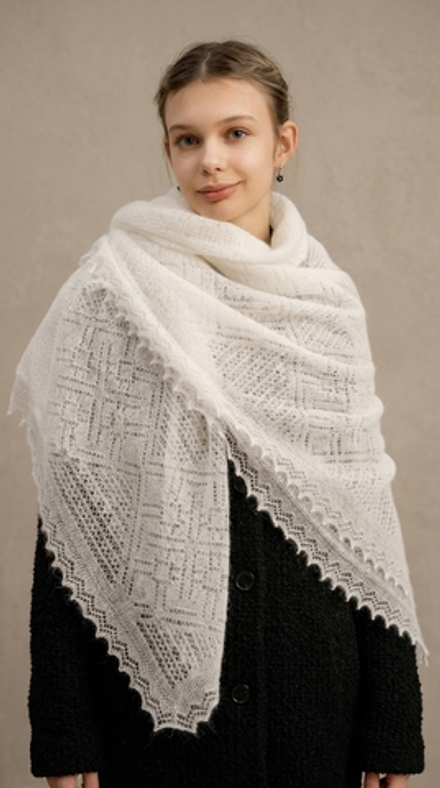 Оренбургский пуховый платок-паутинка А150-02 экрю