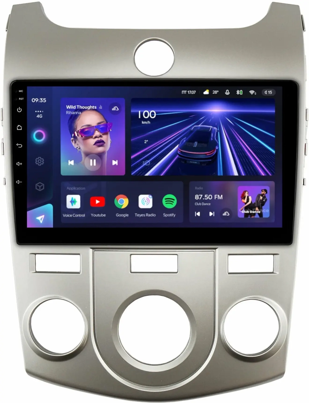 Магнитола для KIA Cerato 2 2008-2013 (кондиционер, рамка серебро) - Teyes CC3 на Android 10, QLED, ТОП процессор, 4Гб+32Гб, CarPlay, 4G SIM-слот