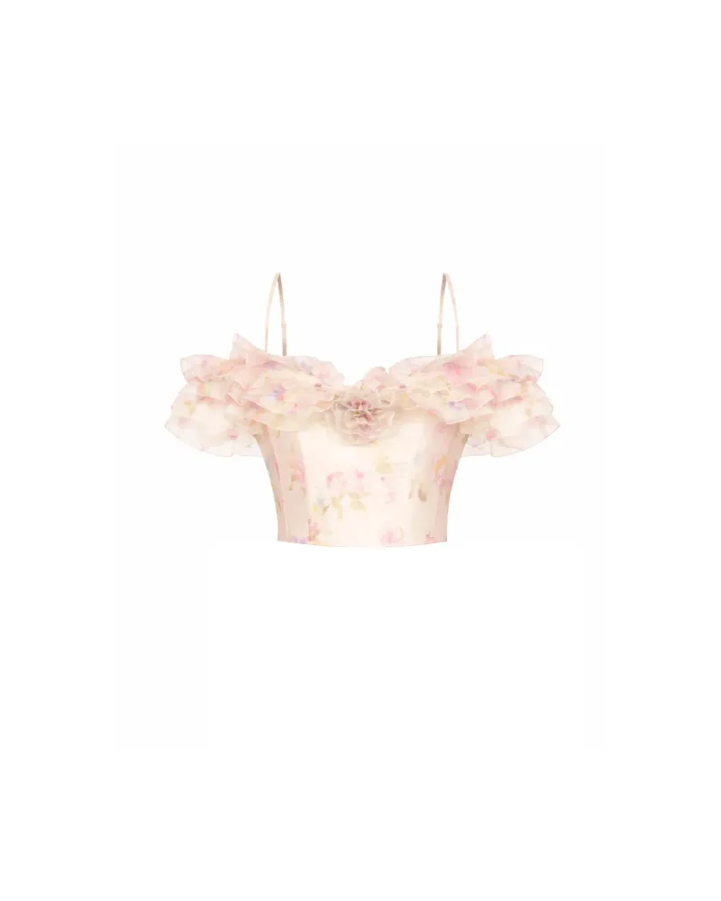 Мэй (May), топ из молочной органзы с цветочным принтом