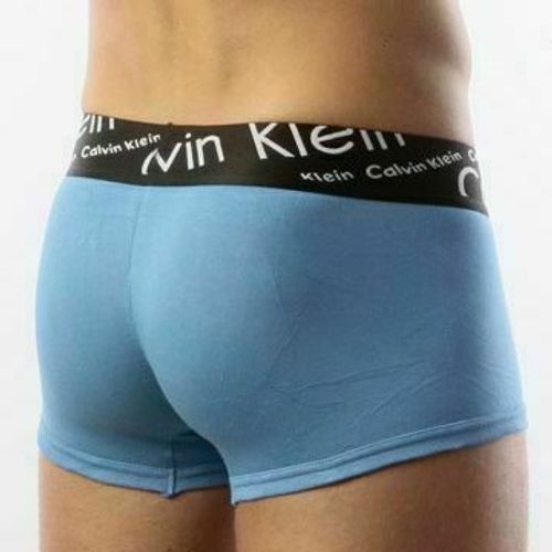 Мужские трусы боксеры синие с черной косой резинкой Calvin Klein Black Waistband Italics Boxer Blue